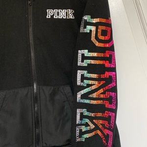 Victoria secret pink, black zip up sweatshirt